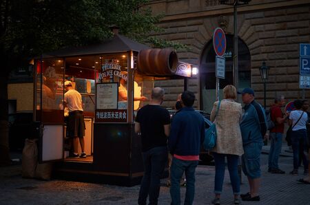 Czech Republic. Prague. Tyrdelniki on the night street of Prague. 14 June 2016.のeditorial素材