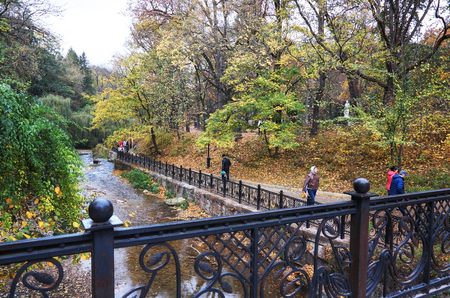 Russia. Stavropol region. Kislovodsk. Autumnal resort park in Kislovodsk. October 12, 2016.のeditorial素材