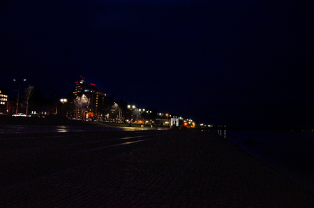 Russia. Karelia. Petrozavodsk. Street Petrozavodsk at night. November 14, 2017のeditorial素材