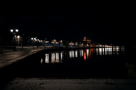 Russia. Karelia. Petrozavodsk. Lake Onega in Petrozavodsk at night. November 15, 2017のeditorial素材