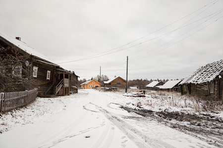 Russia. Karelia. Wooden house in the village of Kinerma in Karelia. November 16, 2017のeditorial素材