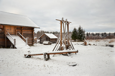 Russia. Karelia. Wooden house in the village of Kinerma in Karelia. November 16, 2017のeditorial素材
