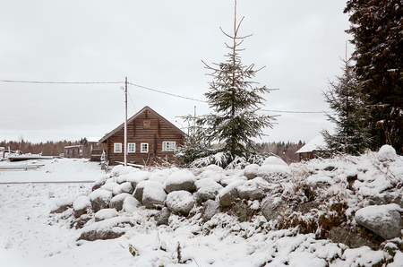 Russia. Karelia. Wooden house in the village of Kinerma in Karelia. November 16, 2017のeditorial素材