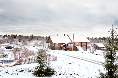Russia. Karelia. Wooden house in the village of Kinerma in Karelia. November 16, 2017のeditorial素材
