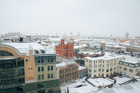 Russia. Moscow. Panoramic view of Moscow from the roof of the Central Children's Shop. February 11, 2018のeditorial素材
