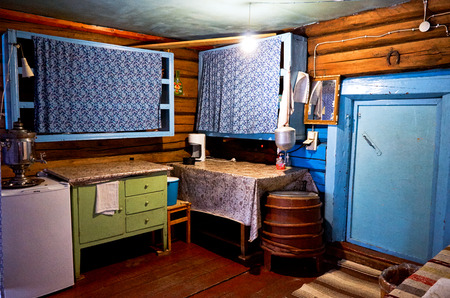 Russia. Karelia. Interior decoration of the room in the village of Kinerma in Karelia. Kitchen. November 16, 2017のeditorial素材