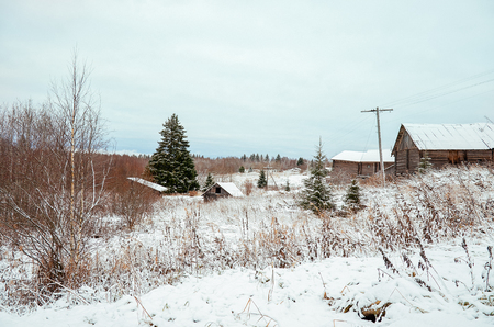 Russia. Karelia. Wooden house in the village of Kinerma in Karelia. November 16, 2017のeditorial素材