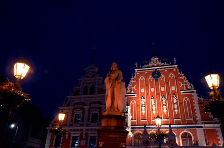 Latvia. Riga. Festive festivities of people on the night streets of Riga. Christmas in Riga. January...