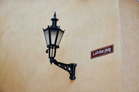 Estonia. Tallinn. Lantern on the city wall in the Old City. January 2, 2018のeditorial素材