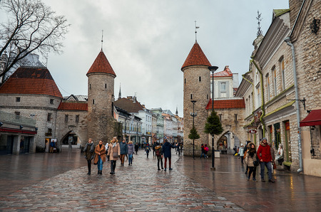 Estonia. Tallinn. Viru Gate in the Old Town of Tallinn. January 2, 2018のeditorial素材