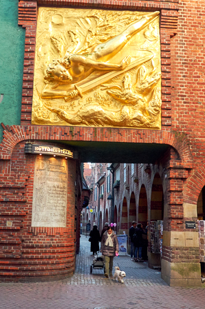 Germany. Bremen. The panel of St. Michael on Bettherstrasse in Bremen. February 14, 2018のeditorial素材