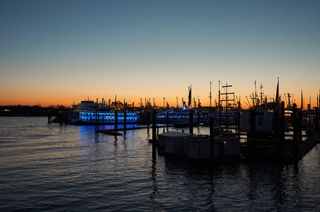 Germany. Hamburg. Boats on the Elbe River in Hamburg. February 13, 2018のeditorial素材