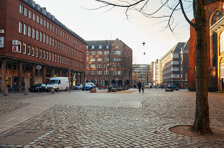 Germany. Hamburg. Houses on the street in the center of Hamburg. February 13, 2018