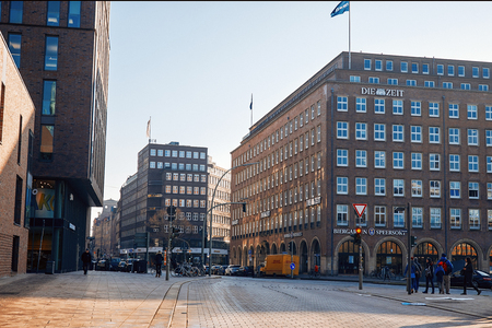 Germany. Hamburg Houses on the shopping street Moenckebergstrasse in Hamburg. February 13, 2018のeditorial素材