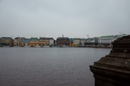 Germany. Hamburg. Lake Alster in Hamburg. Evening landscape. February 12, 2018のeditorial素材