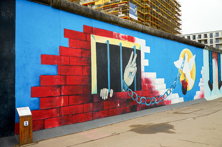 Germany. Berlin. Berlin Wall with drawings in Berlin. February 17, 2018のeditorial素材