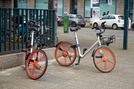 Germany. Berlin. City bike on the street Bismarckstrasse in Berlin. February 15, 2018