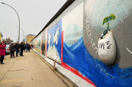 Germany. Berlin. Berlin Wall with drawings in Berlin. February 17, 2018のeditorial素材
