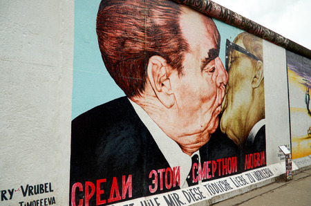 Germany. Berlin. Berlin Wall in Berlin. Kiss of Brezhnev and Honecker. February 17, 2018