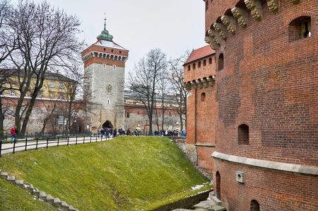 Poland. Krakow. Krakow Barbican - a historical and architectural monument in Krakow. February 21,...