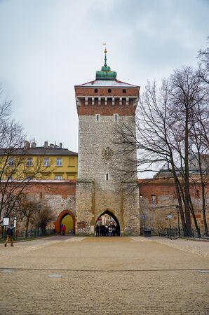 Poland. Krakow. Houses and street of the city of Krakow. Cityscape. February 21, 2018のeditorial素材