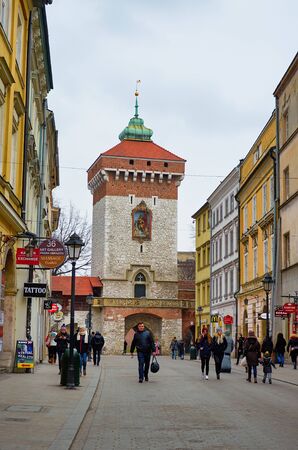 Poland. Krakow. Houses and street of the city of Krakow. Cityscape. February 21, 2018のeditorial素材