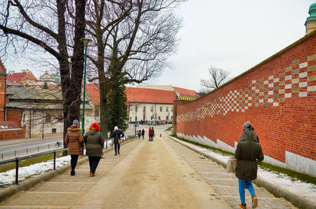 Poland. Krakow. Houses and street of the city of Krakow. Cityscape. February 21, 2018のeditorial素材