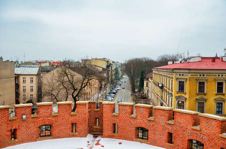 Poland. Krakow. Houses and street of the city of Krakow. Cityscape. February 21, 2018のeditorial素材