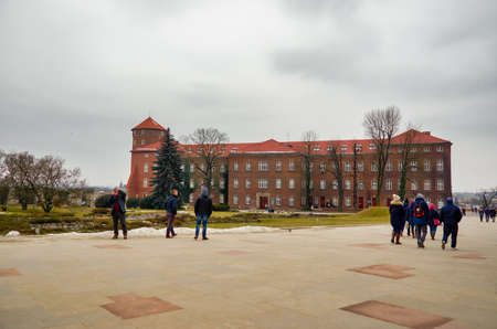 Poland. Krakow. Houses and street of the city of Krakow. Cityscape. February 21, 2018のeditorial素材