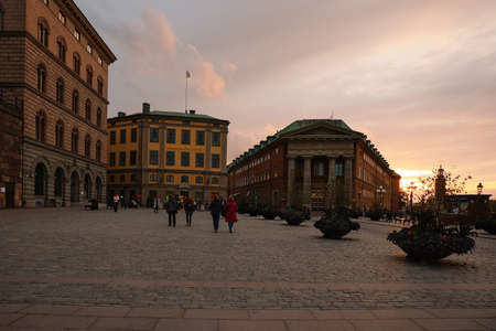 Sweden. Stockholm. Houses and streets of Stockholm in the evening lights. Cityscape. September 17, 2018のeditorial素材