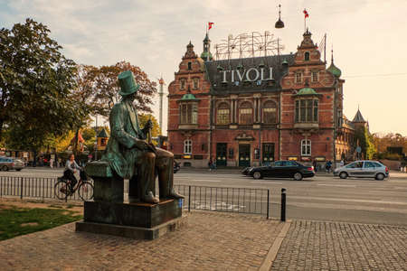 Denmark. Copenhagen. Monument to Hans Christian Andersen near the town hall building. September 19,...