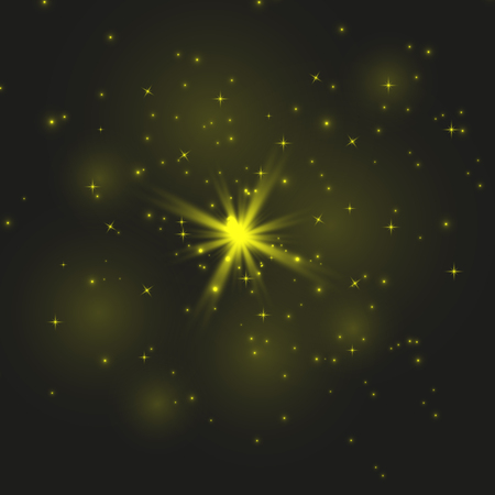 Bright Star. Transparent shining sun, bright flash. Vector sparkles.のイラスト素材