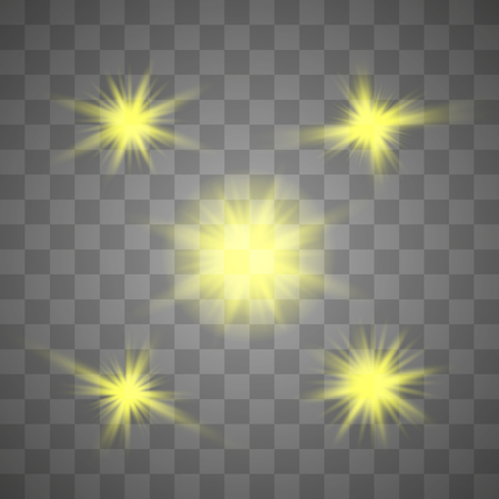 White glowing light explodes on a transparent background. Sparkling magical dust particles. Bright Star. Transparent shining sun, bright flash. Vector sparkles. To center a bright flash.のイラスト素材