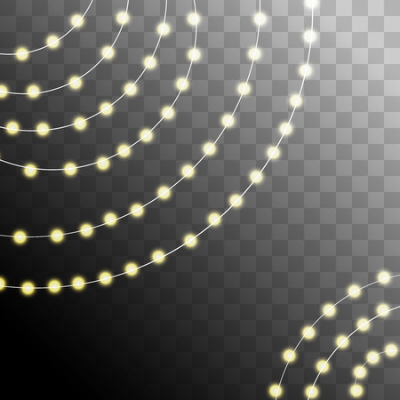 Abstract creative christmas garland light isolated on background. template. Vector illustration clipart art for Xmas holiday decoration. Concept idea design element. Realistic luminous bulb. Glow lampのイラスト素材