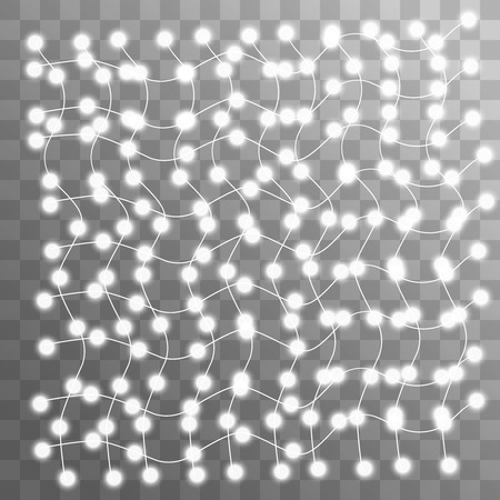 Abstract creative christmas garland light isolated on background. template. Vector illustration clipart art for Xmas holiday decoration. Concept idea design element. Realistic luminous bulb. Glow lampのイラスト素材