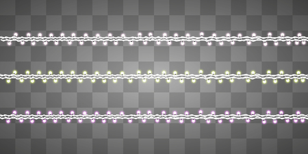 Abstract creative christmas garland light isolated on background. template. Vector illustration clipart art for Xmas holiday decoration. Concept idea design element. Realistic luminous bulb. Glow lampのイラスト素材