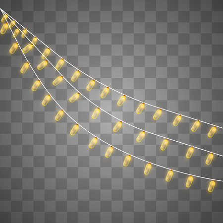 Abstract creative christmas garland light isolated on background. template. Vector illustration clipart art for Xmas holiday decoration. Concept idea design element. Realistic luminous bulb. Glow lampのイラスト素材
