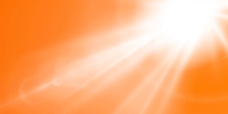 Abstract sparkling lens flare with sparkling sun on a yellow and orange background. A warm sun that is filled with natural rays of light glare. Isolated vector illustration.のイラスト素材