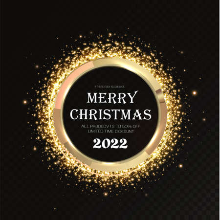 Luxury round luminous christmas gold banner. Gold circle frame withのイラスト素材