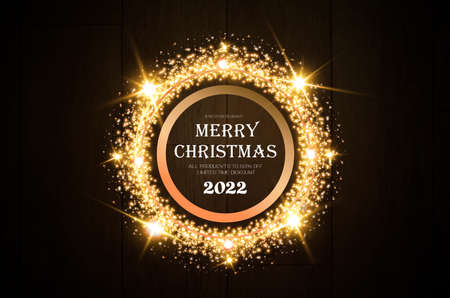 Luxury round luminous christmas gold banner. Gold circle frame with