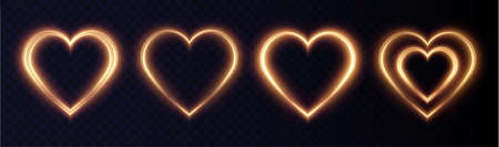 Heart gold with flashes isolated on transparent background. Light heartのイラスト素材