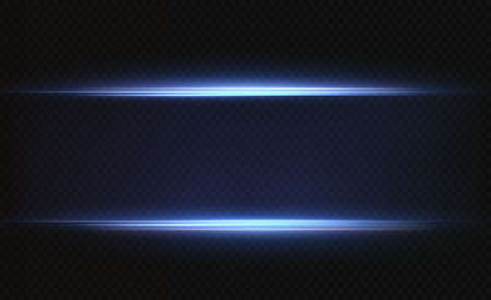 Blue horizontal lens flares pack. Laser beams, horizontal light raysのイラスト素材