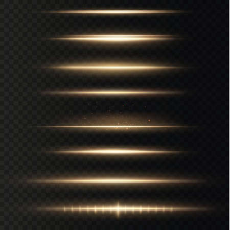 Shining golden stars isolated on black background. Effects, lens flareのイラスト素材