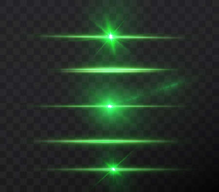 Shining green stars isolated on black background. Effects, lens flareのイラスト素材