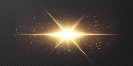 The sun is shining bright light rays with realistic glare.のイラスト素材