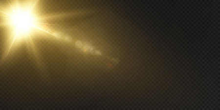 The sun is shining bright light rays with realistic glare.のイラスト素材