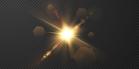 The sun is shining bright light rays with realistic glare.のイラスト素材