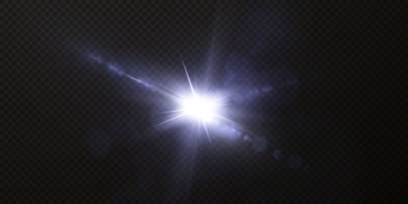 Shining neon stars isolated on black background. Effects, lens flareのイラスト素材