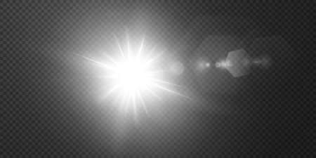 The sun is shining bright light rays with realistic glare.のイラスト素材