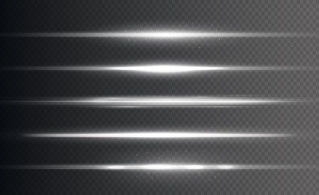 White horizontal lens flares pack. Laser beams, horizontal light raysのイラスト素材